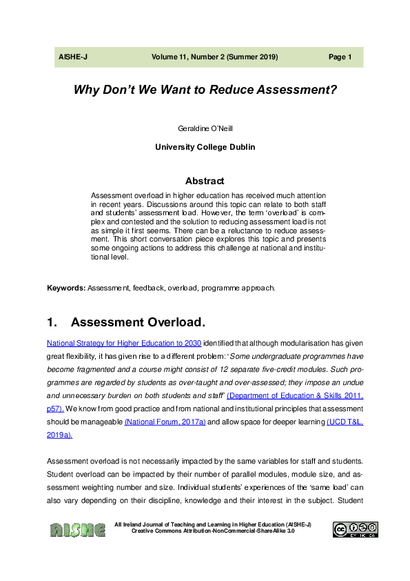 (PDF) Why Don’t We Want to Reduce Assessment?