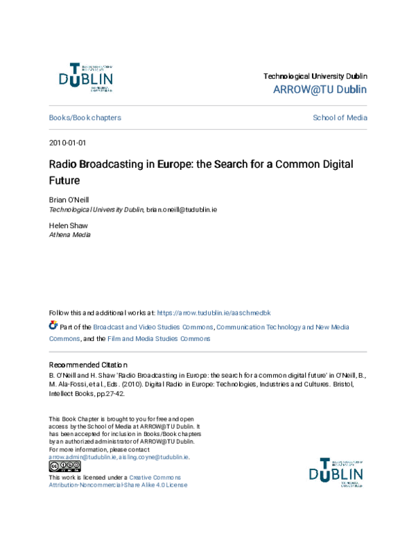 (PDF) Radio Broadcasting in Europe: the Search for a Common Digital Future