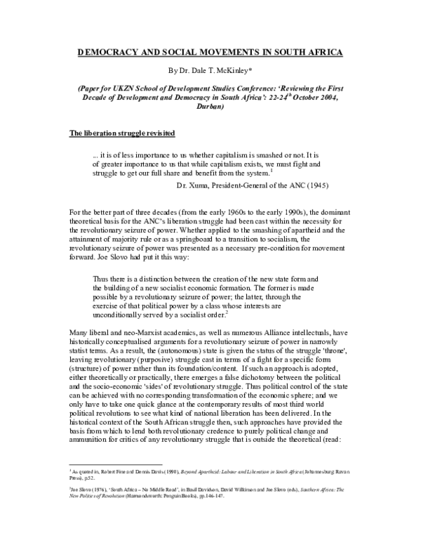 (PDF) Democracy and Social Movements in South Africa