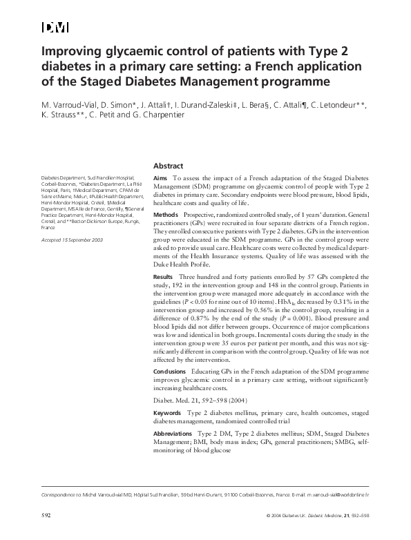 (PDF) Improving glycaemic control of patients with Type 2 diabetes in a ...