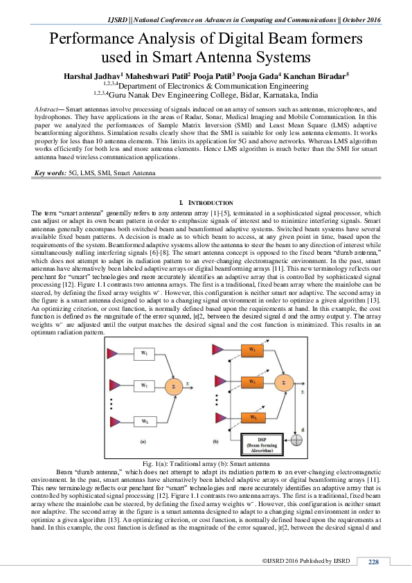(PDF) Performance Analysis of Digital Beamformers Used in Smart Antenna ...