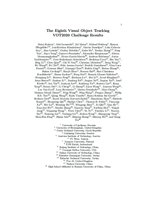 (PDF) The Eighth Visual Object Tracking VOT2020 Challenge Results