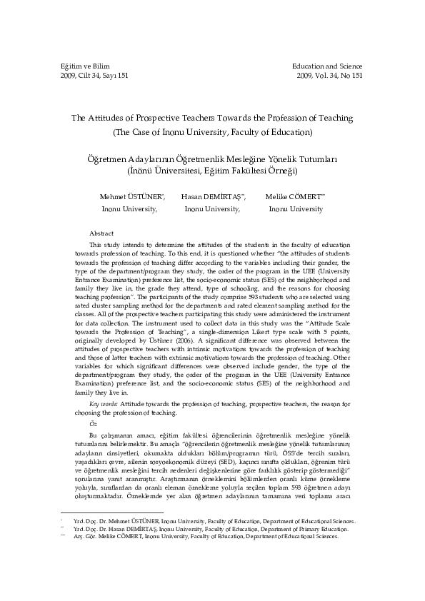 (PDF) The Attitudes of Prospective Teachers Towards the Profession of ...