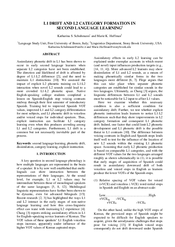 (PDF) L1 drift and L2 category formation in second language learning