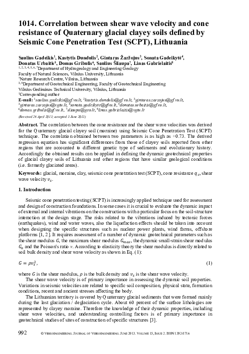 (PDF) Correlation between shear wave velocity and cone resistance of ...