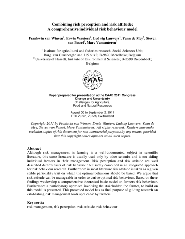 (PDF) Combining risk perception and risk attitude: A comprehensive ...