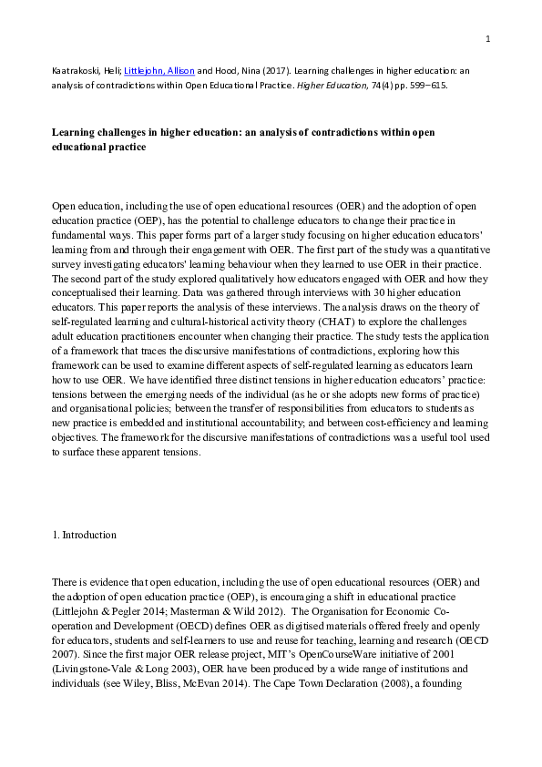 (PDF) Learning challenges in higher education
