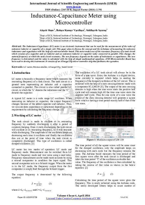 (PDF) InductanceCapacitance Meter using Microcontroller Akash Shaw