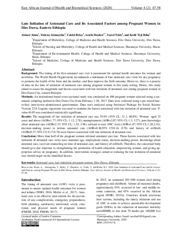 (PDF) Late Initiation of Antenatal Care and Its Associated Factors ...