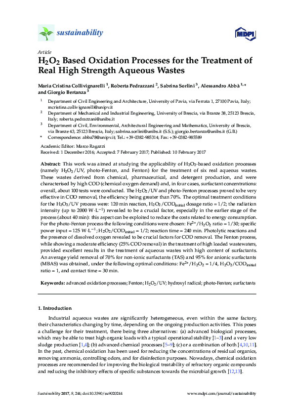 (PDF) H2O2 Based Oxidation Processes for the Treatment of Real High ...