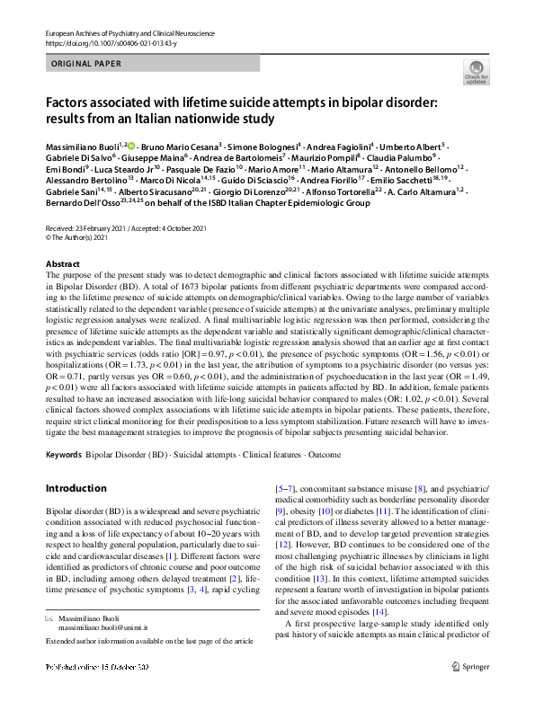 (PDF) Factors associated with lifetime suicide attempts in bipolar ...
