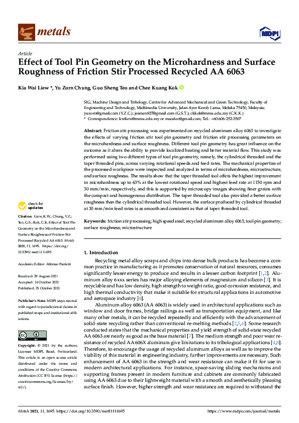 (PDF) Effect of Tool Pin Geometry on the Microhardness and Surface ...