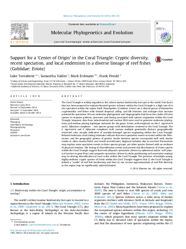 (PDF) Support for a ‘Center of Origin’ in the Coral Triangle: Cryptic ...