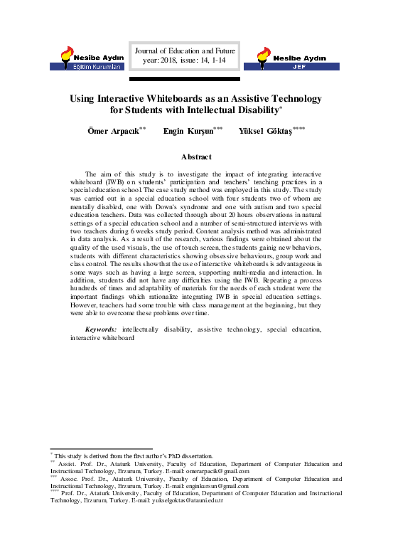 (PDF) Using Interactive Whiteboards as an Assistive Technology for ...
