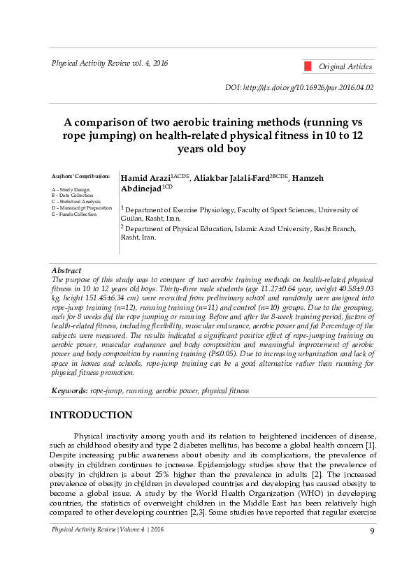 (PDF) A comparison of two aerobic training methods (running vs rope ...