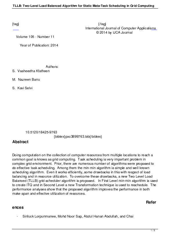 (PDF) TLLB: Two-Level Load Balanced Algorithm for Static Meta-Task ...