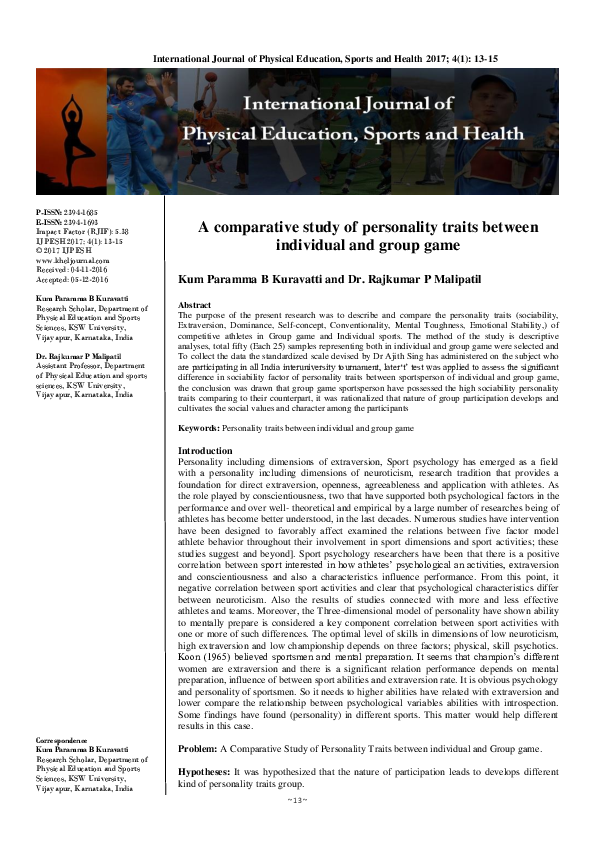 (PDF) A Comparative Study of Personality Traits Between Male and Female ...