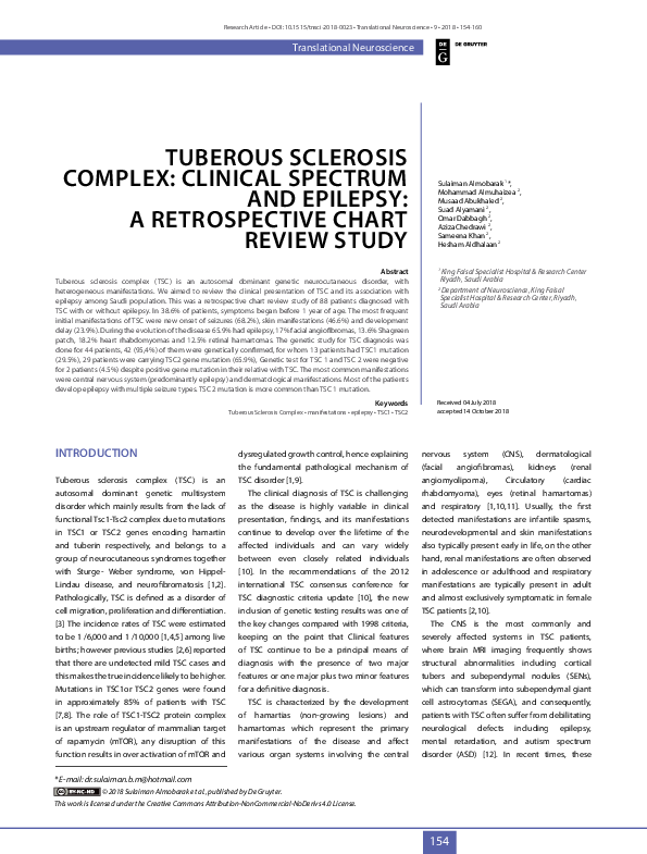 (PDF) Tuberous sclerosis complex: clinical spectrum and epilepsy: a ...