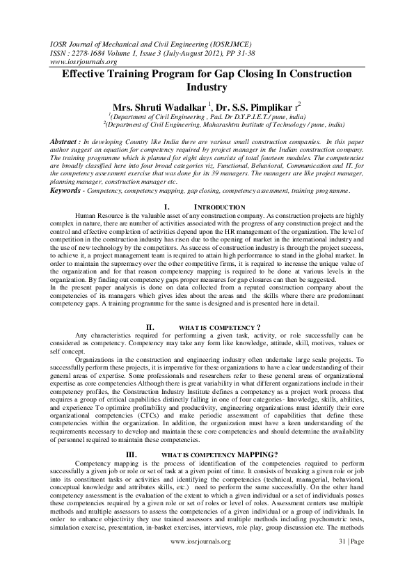 (PDF) Effective Training Program for Gap Closing In Construction Industry