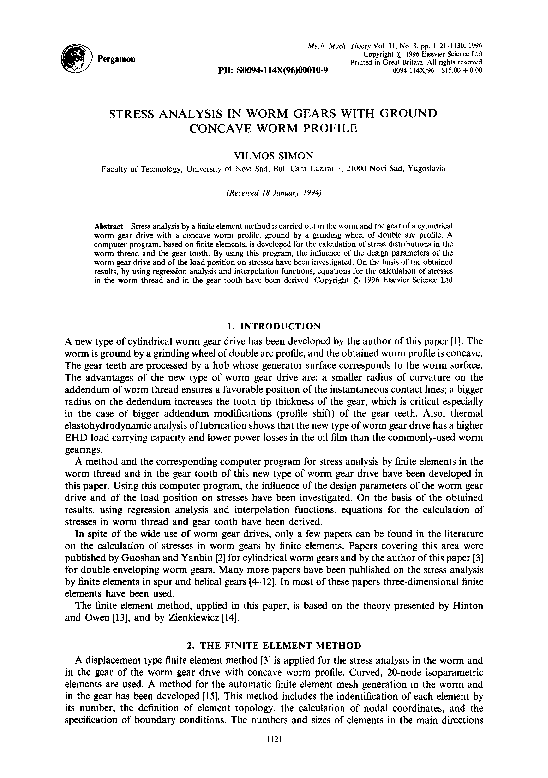 (PDF) Stress analysis in worm gears with ground concave worm profile