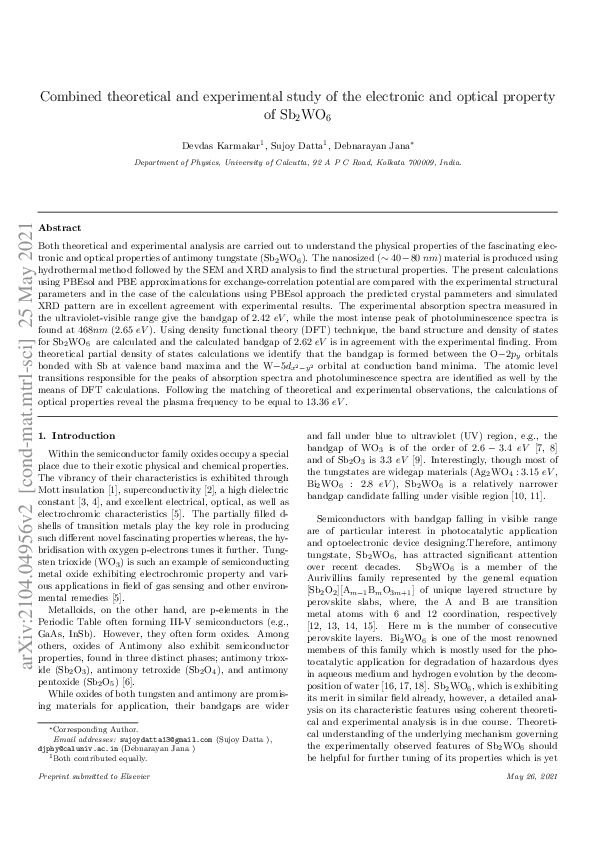 (PDF) Combined theoretical and experimental study of the electronic and ...