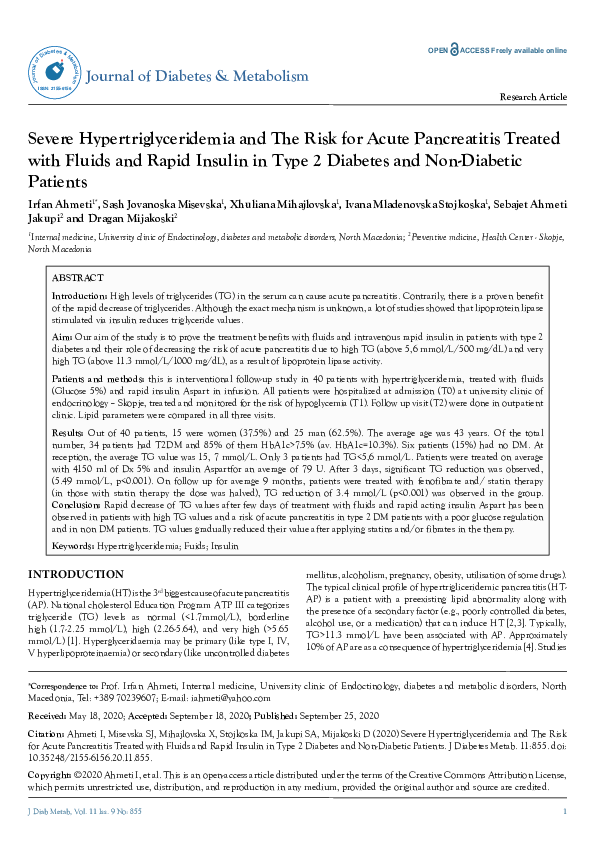 (PDF) Severe Hypertriglyceridemia and The Risk for Acute Pancreatitis ...
