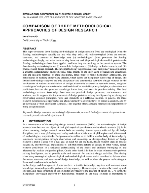 (PDF) Comparison of Three Methodological Approaches of Design Research