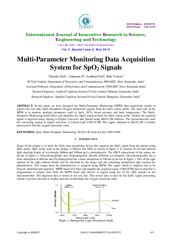 (PDF) Multi-Parameter Monitoring Data Acquisition System for SpO2 Signals