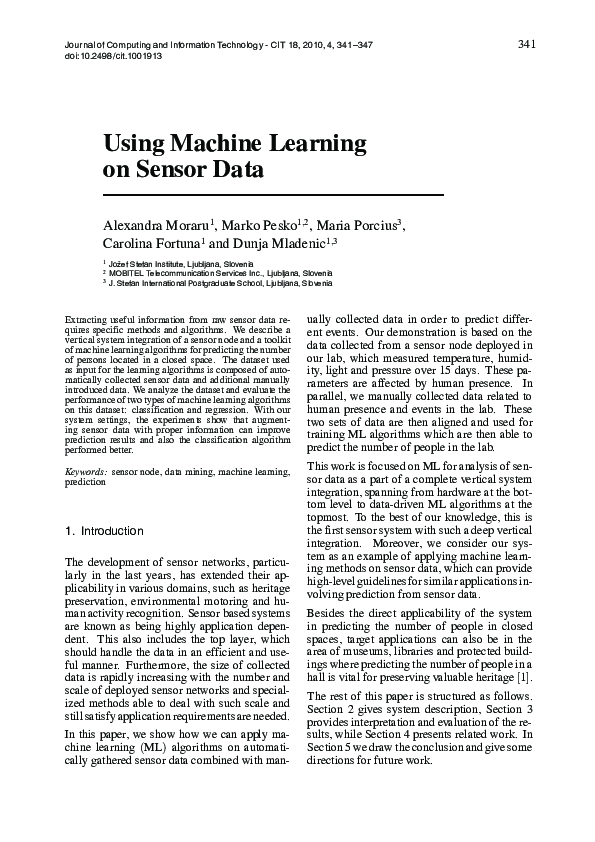 (PDF) Using Machine Learning on Sensor Data
