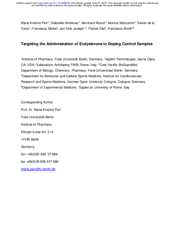 (PDF) Targeting the Administration of Ecdysterone in Doping Control Samples