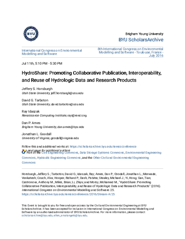(PDF) HydroShare: Promoting Collaborative Publication, Interoperability ...