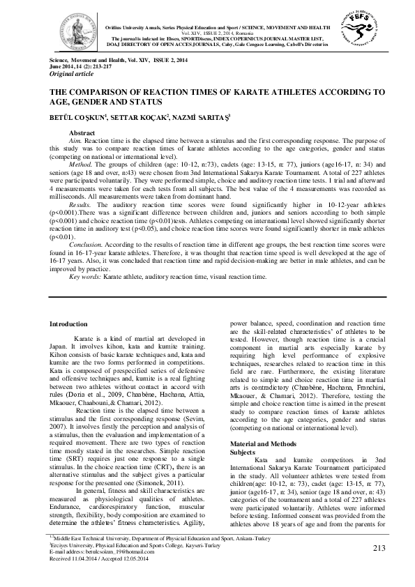 (PDF) The Comparison of Reaction Times of Karate Athletes According to ...