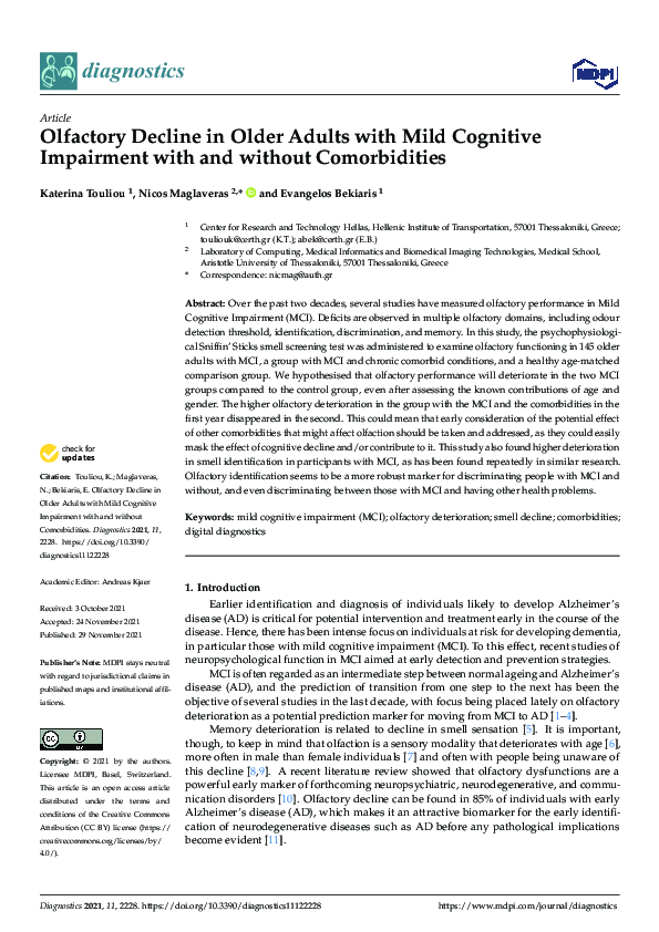 (PDF) Olfactory Decline in Older Adults with Mild Cognitive Impairment ...