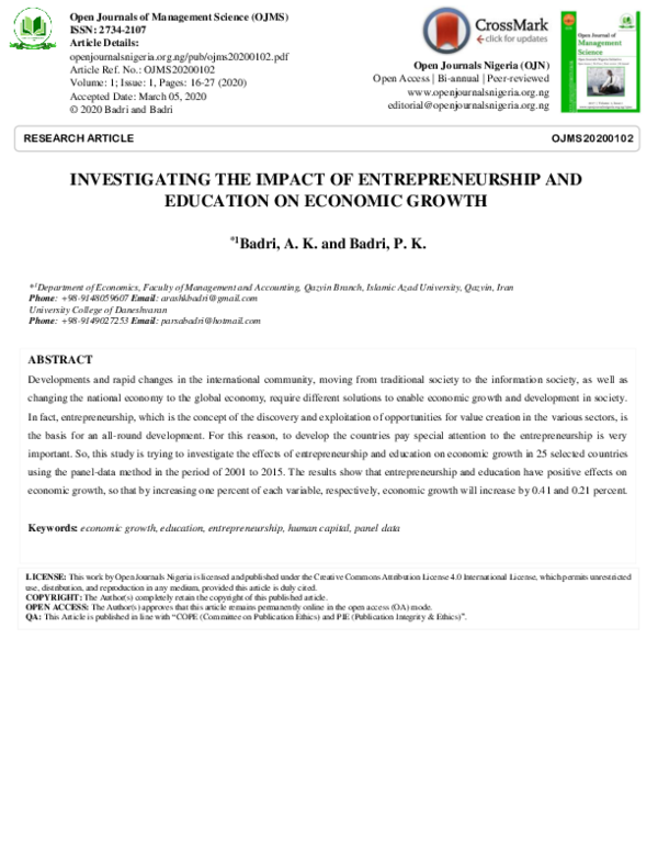 (PDF) Investigating the Impact of Entrepreneurship and Education on ...