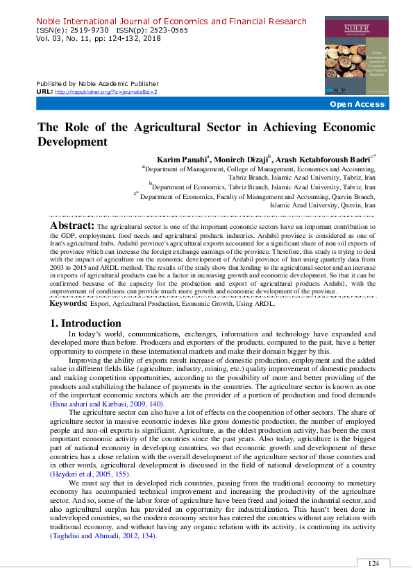 (PDF) The Role of the Agricultural Sector in Achieving Economic Development