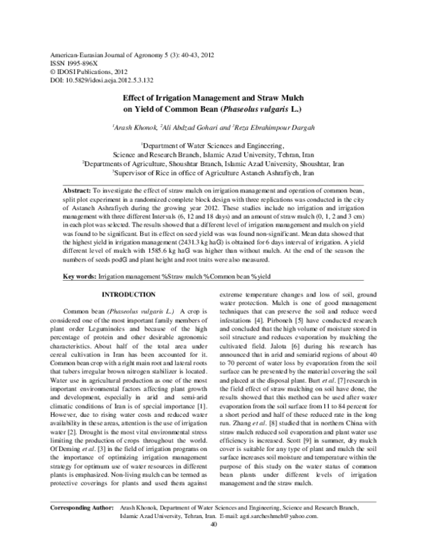 (PDF) Effect of Irrigation Management and Straw Mulch on Yield of ...