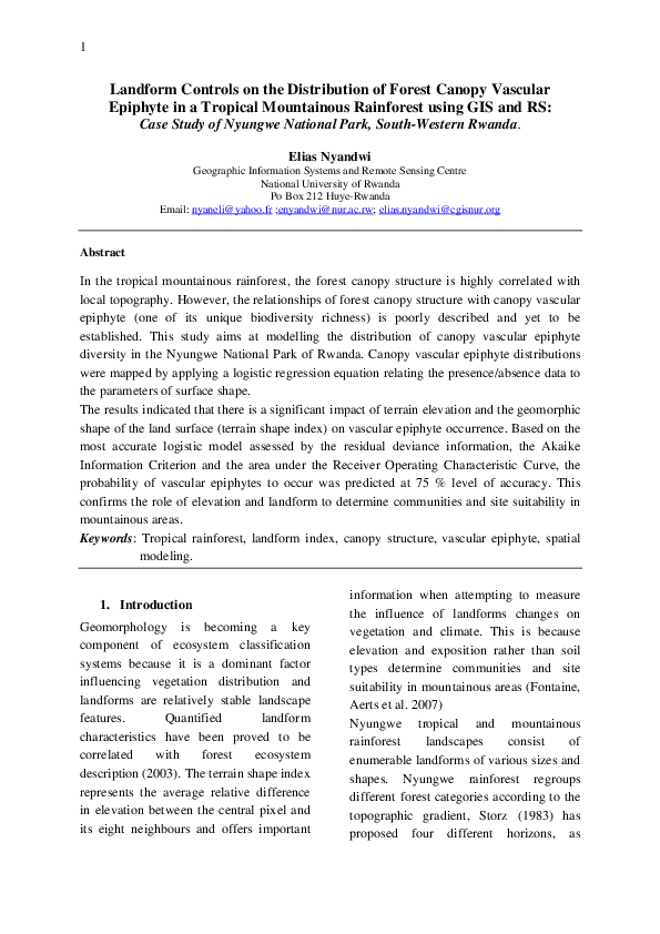(PDF) Landform Controls on the Distribution of Forest Canopy Vascular ...