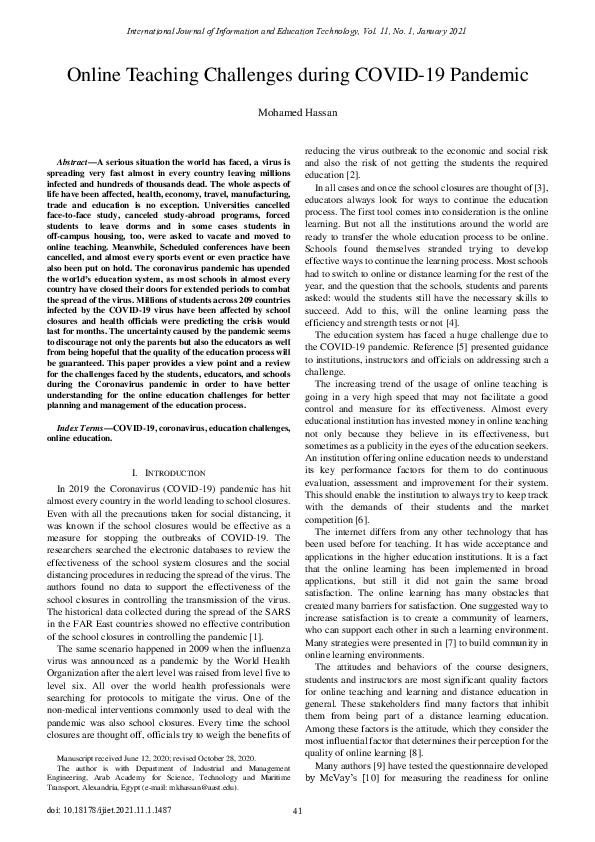 (PDF) Online Teaching Challenges during COVID-19 Pandemic