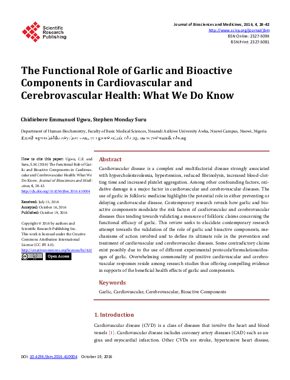 (PDF) The Functional Role of Garlic and Bioactive Components in ...