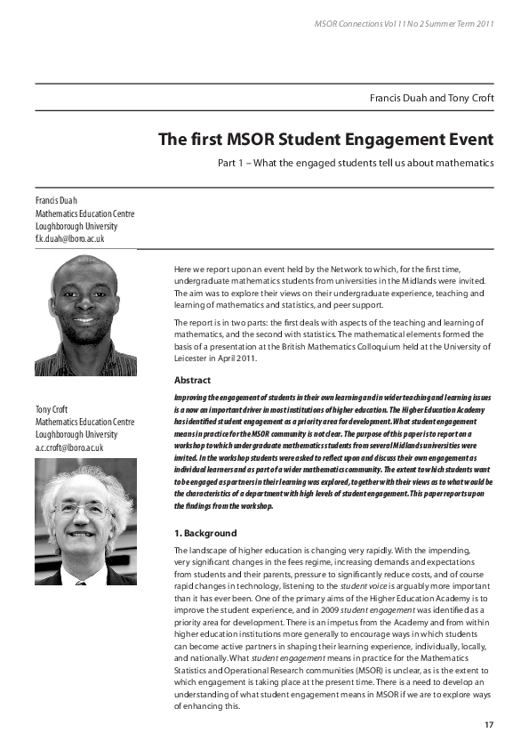 (PDF) The first MSOR Student Engagement Event