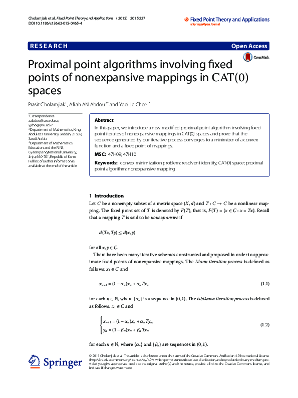 (PDF) Proximal point algorithms involving fixed points of nonexpansive ...