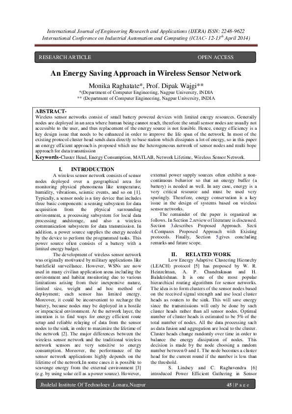 (PDF) An Energy Saving Approach in Wireless Sensor Network