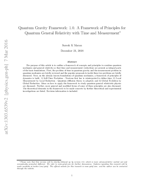(PDF) Quantum Gravity Framework: 1.0. A Framework of Principles for ...