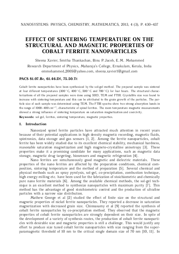 (PDF) Effect of Sintering Temperature on the Structural and Magnetic ...