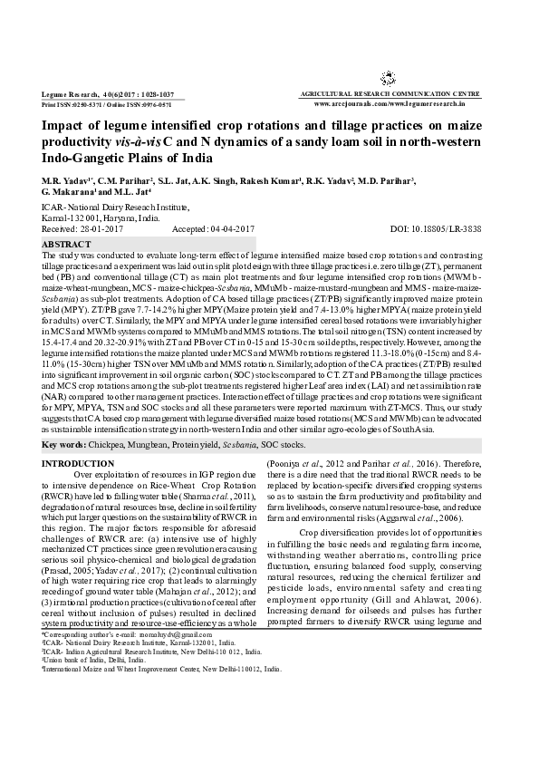 (PDF) Impact of legume intensified crop rotations and tillage practices ...