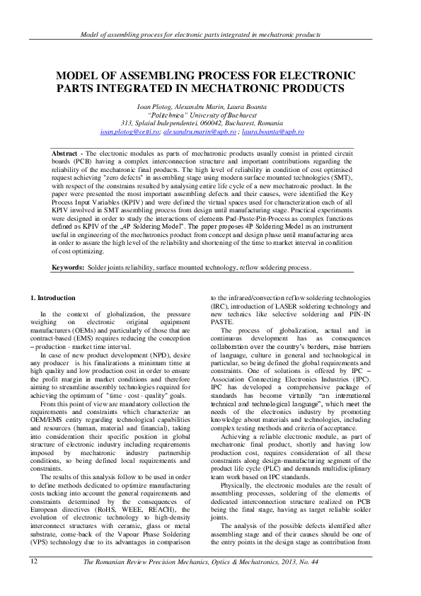 (PDF) Model of Assembling Process for Electronic Parts Integrated in ...