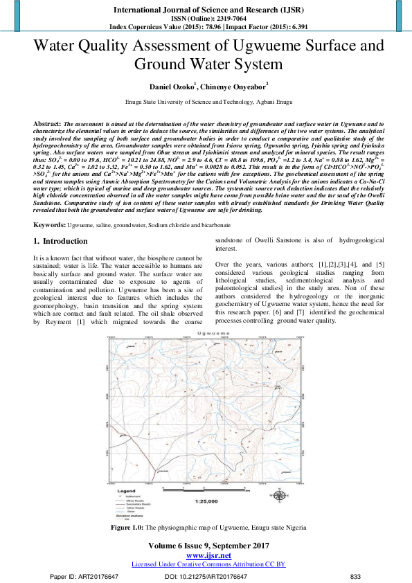 (PDF) Water Quality Assessment of Ugwueme Surface and Ground Water System