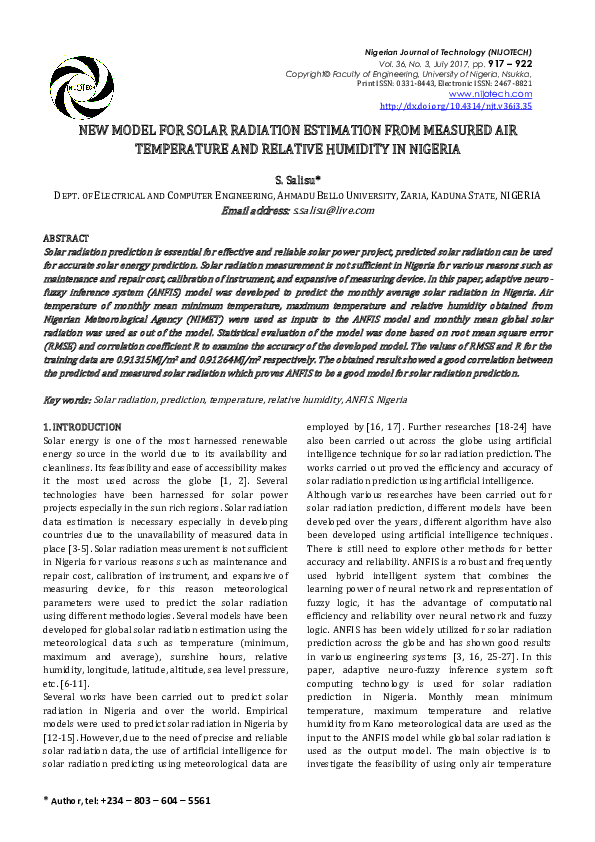 (PDF) New Model for Solar Radiation Estimation from Measured Air ...