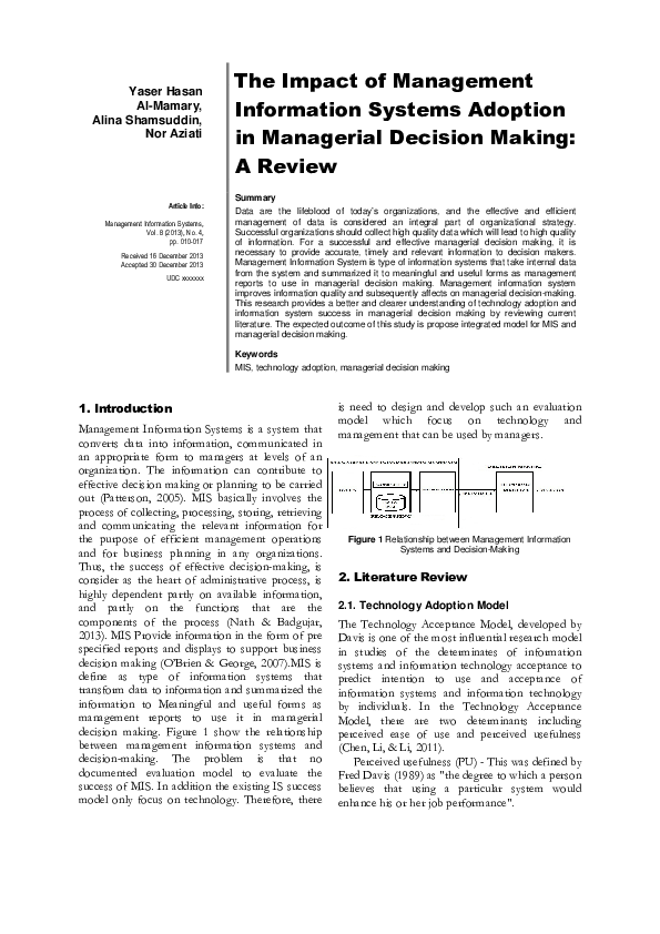 (PDF) The Impact of Management Information Systems Adoption in ...