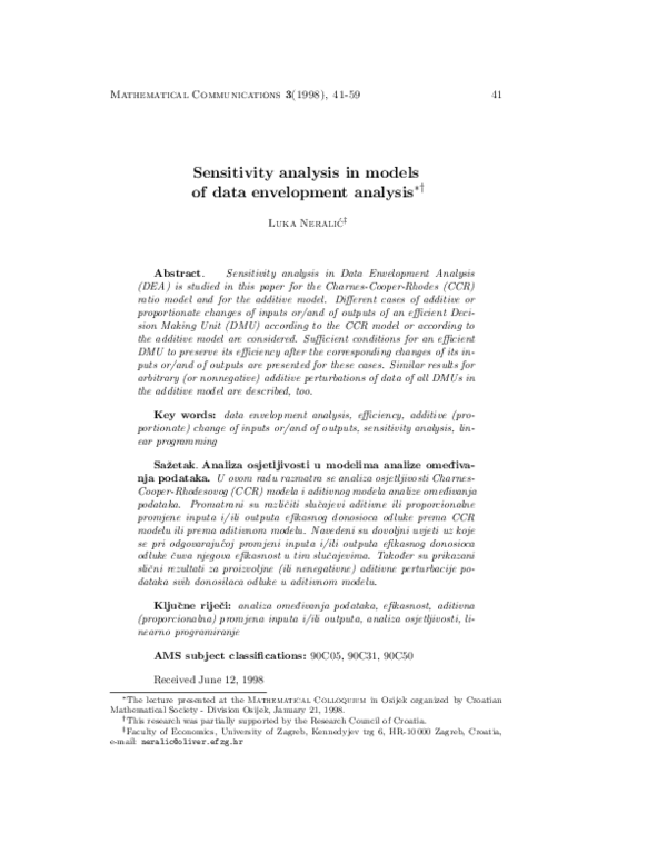 (PDF) Sensitivity analysis in models of data envelopment analysis